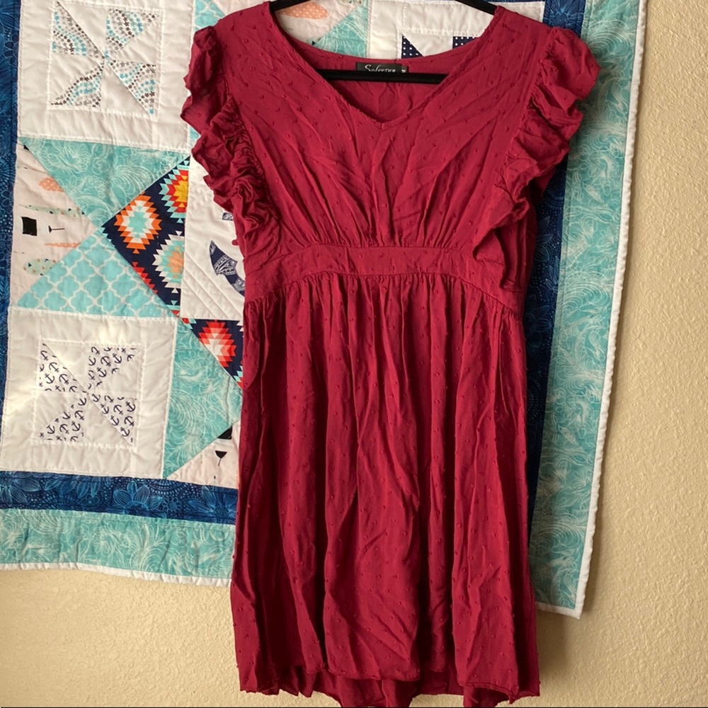 Red Ruffle Sleeve Dress